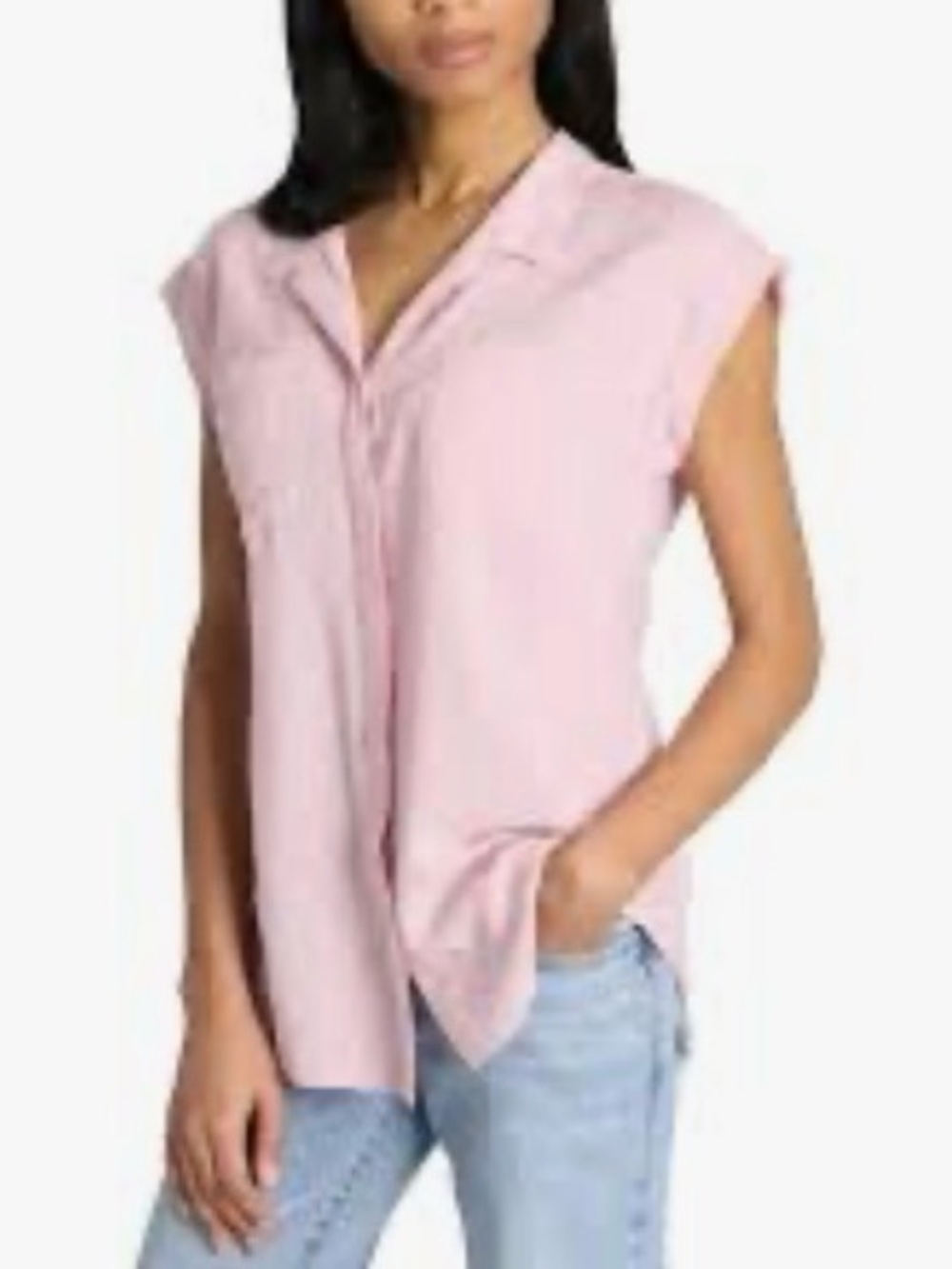 NEW. Soft Pink Cap-Sleeve Button-Front Blouse